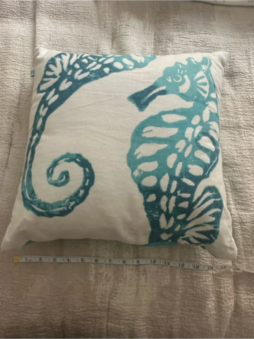Coastal Seahorse Cotton Throw Pillow - Teal